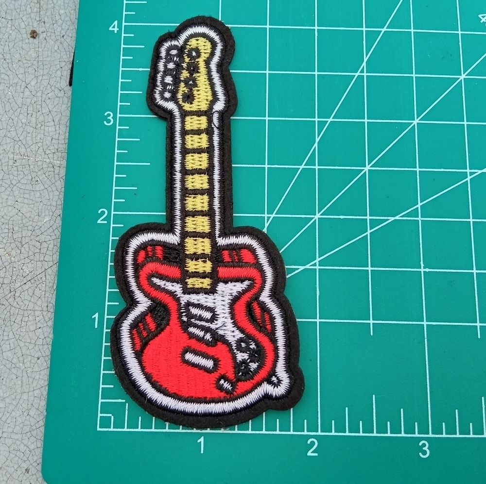 2/$10 Guitar Embroidered Patch - Red and Yellow